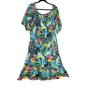 Alfred Dunner Floral Off Shoulder Midi Dress Ruffle Hem Tropical Print Size XXL